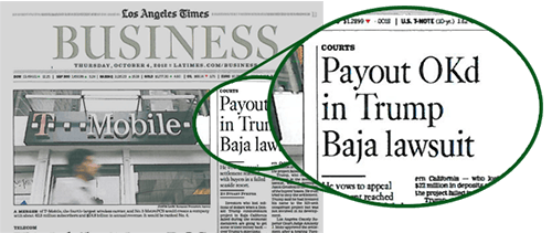 Los Angeles Times | Business | Courts | Payout OKd In Trump Baja Lawsuit